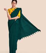 Mercerized Handloom Cotton Saree (Dark Teal green)