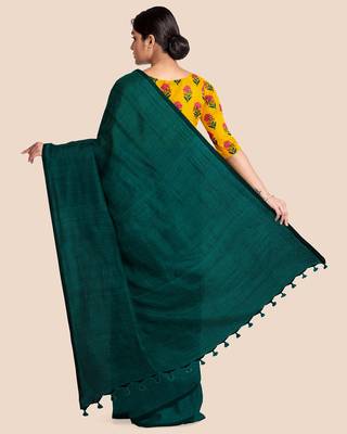 Mercerized Handloom Cotton Saree (Dark Teal green) 2