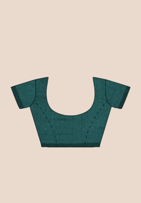 Mercerized Handloom Cotton Saree (Dark Teal green) 4