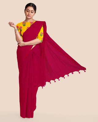 Mercerized Handloom Cotton Saree (Magenta) 1