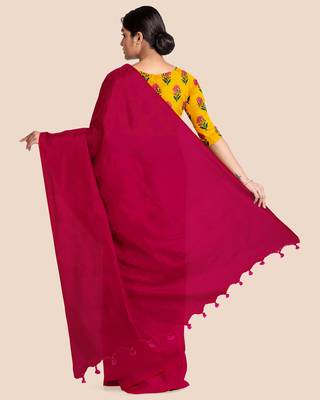 Mercerized Handloom Cotton Saree (Magenta) 2