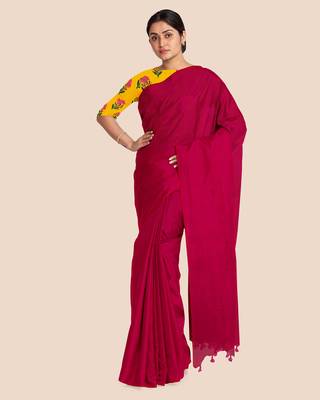 Mercerized Handloom Cotton Saree (Magenta) 3
