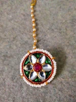 Designer Classic Kundan Pearl Stone Maang Tikka or Borla Headpiece for Wedding 1