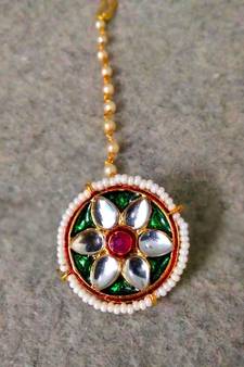 Designer Classic Kundan Pearl Stone Maang Tikka or Borla Headpiece for Wedding