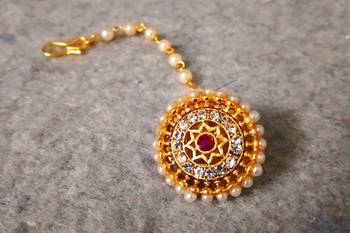 Designer Classic Kundan Pearl Stone Maang Tikka or Borla Headpiece for Wedding 3