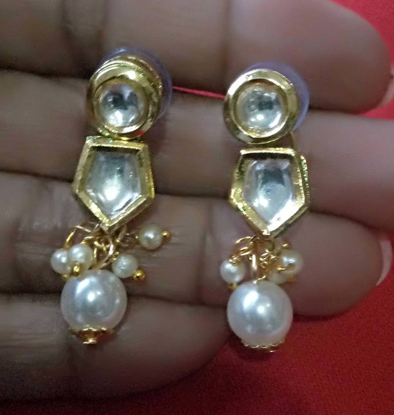 RozMili High precious Quality kundan Brass metal back with Meena kari Drop Earrings for women and Girls