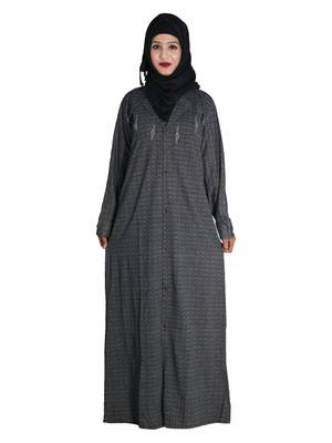 Grey embroidered denim abaya 1