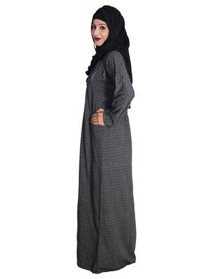 Grey embroidered denim abaya 2
