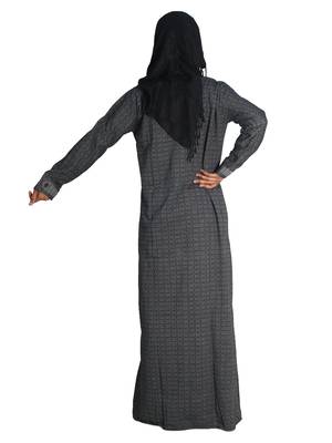 Grey embroidered denim abaya 3