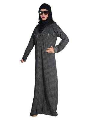 Grey embroidered denim abaya 4