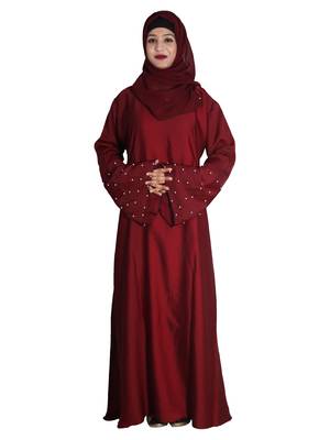 Maroon embroidered nida abaya 1
