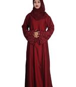 Maroon embroidered nida abaya