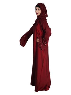Maroon embroidered nida abaya 2
