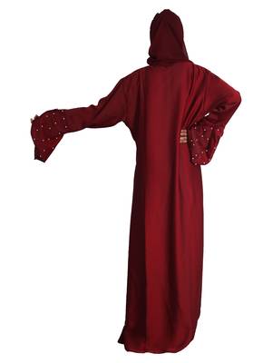 Maroon embroidered nida abaya 3