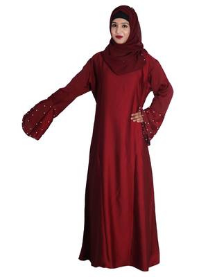 Maroon embroidered nida abaya 4
