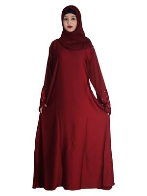 Maroon embroidered nida abaya 5
