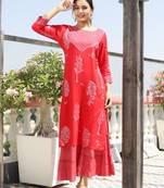 Red printed rayon kurta-sets