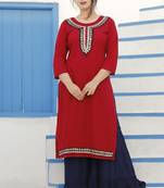 Red embroidered rayon kurta-sets