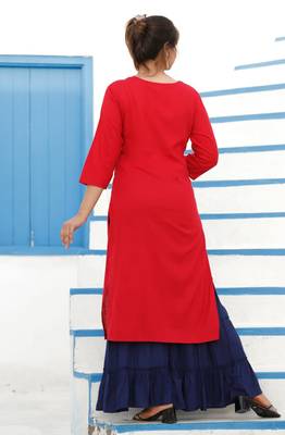Red embroidered rayon kurta-sets 3