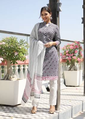 Grey printed rayon kurta-sets 1