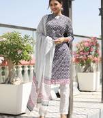 Grey printed rayon kurta-sets