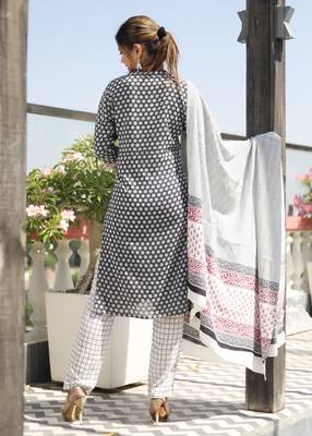 Grey printed rayon kurta-sets 3