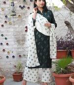 Dark-green printed rayon kurta-sets