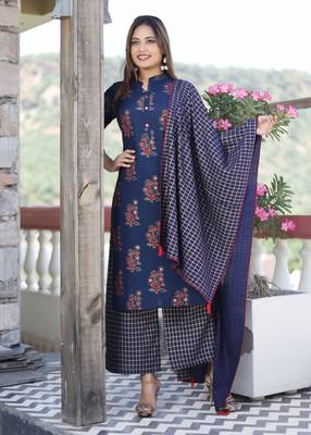 Blue embroidered rayon kurta-sets 1