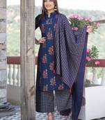Blue embroidered rayon kurta-sets