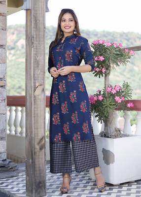 Blue embroidered rayon kurta-sets 2