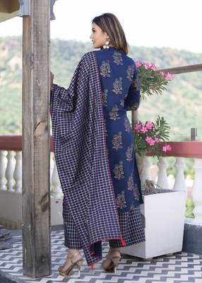 Blue embroidered rayon kurta-sets 3