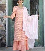 Peach printed rayon kurta-sets