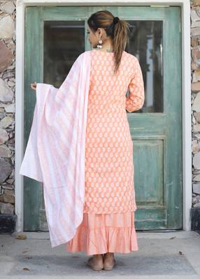 Peach printed rayon kurta-sets 3
