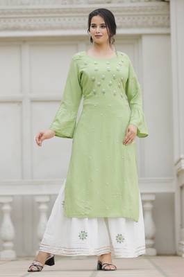 Light-green hand woven rayon kurta-sets 1