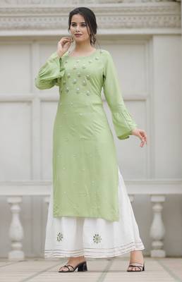 Light-green hand woven rayon kurta-sets 2