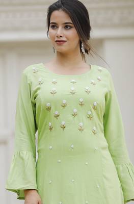 Light-green hand woven rayon kurta-sets 3