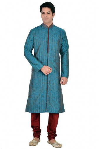 Blue Self Design Jacquard Kurta Payjama