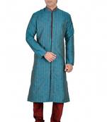 Blue Self Design Jacquard Kurta Payjama