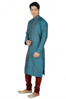 Blue Self Design Jacquard Kurta Payjama 2