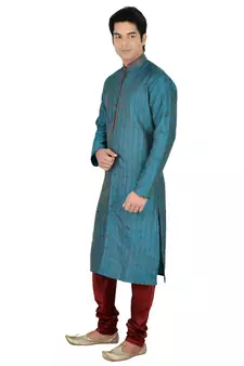 Blue Self Design Jacquard Kurta Payjama