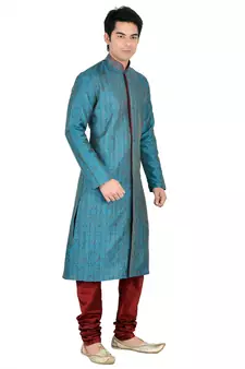 Blue Self Design Jacquard Kurta Payjama