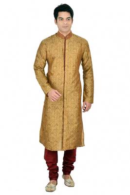 Brown Self Design Jacquard Kurta Payjama 1