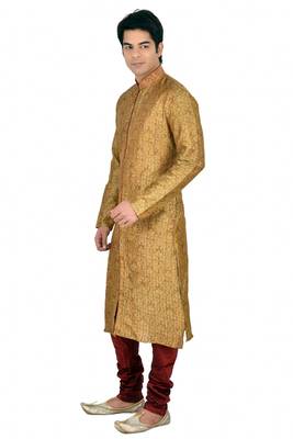 Brown Self Design Jacquard Kurta Payjama 2
