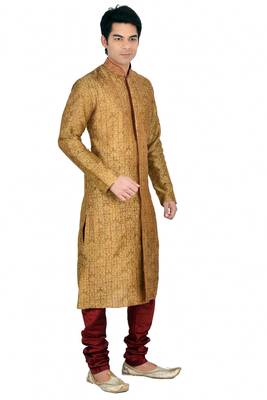 Brown Self Design Jacquard Kurta Payjama 3