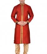 Red Self Design Mix Dopian Kurta Payjama