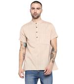 Beige woven cotton men-kurtas