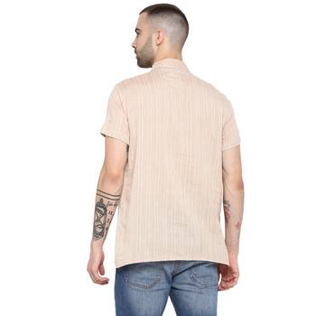 Beige woven cotton men-kurtas 3