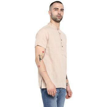 Beige woven cotton men-kurtas 4