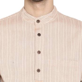Beige woven cotton men-kurtas 5