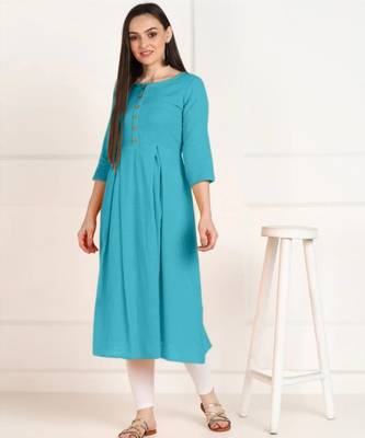 Sky Blue Cotton Plain Ethnic Kurtis 1